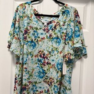 Counterparts Pacific Teal Flutter Sleeve Blouse